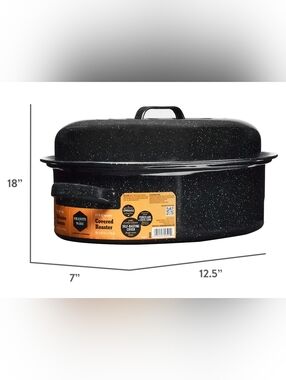 Granite Ware 18" Covered Oval Roaster, 15 Pound Capacity, Roasting Pan